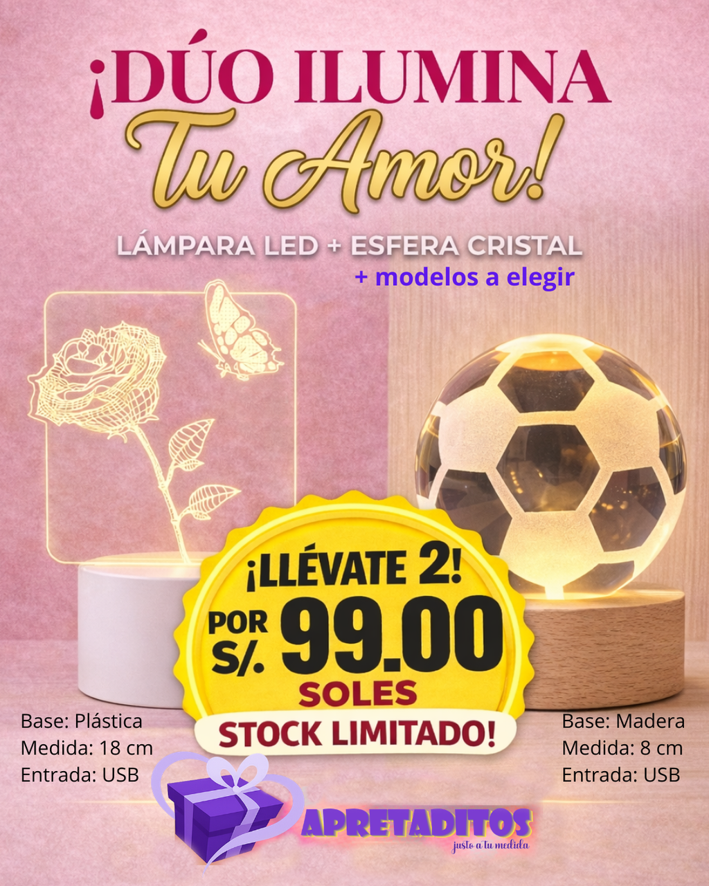 Lámpara LED 3D Decorativa – Promoción 2 x S/99