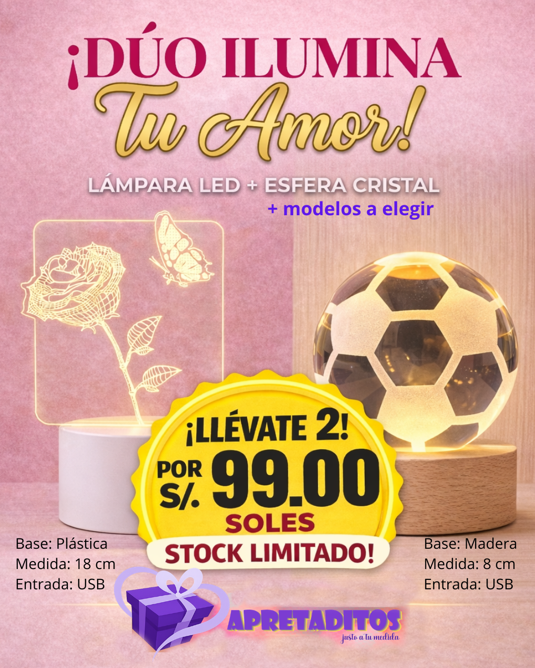 Lámpara LED 3D Decorativa – Promoción 2 x S/99