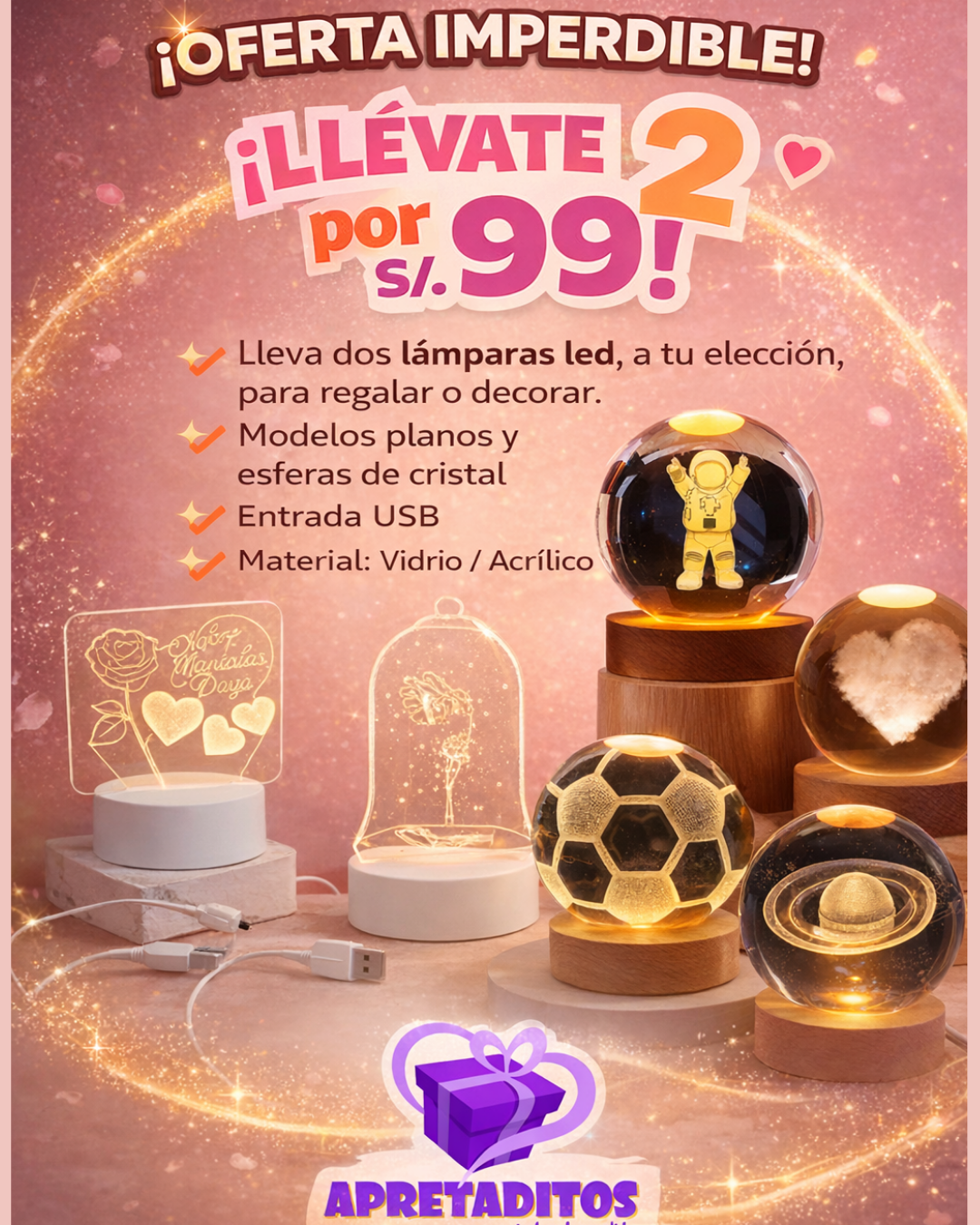 Lámpara LED 3D Decorativa – Promoción 2 x S/99